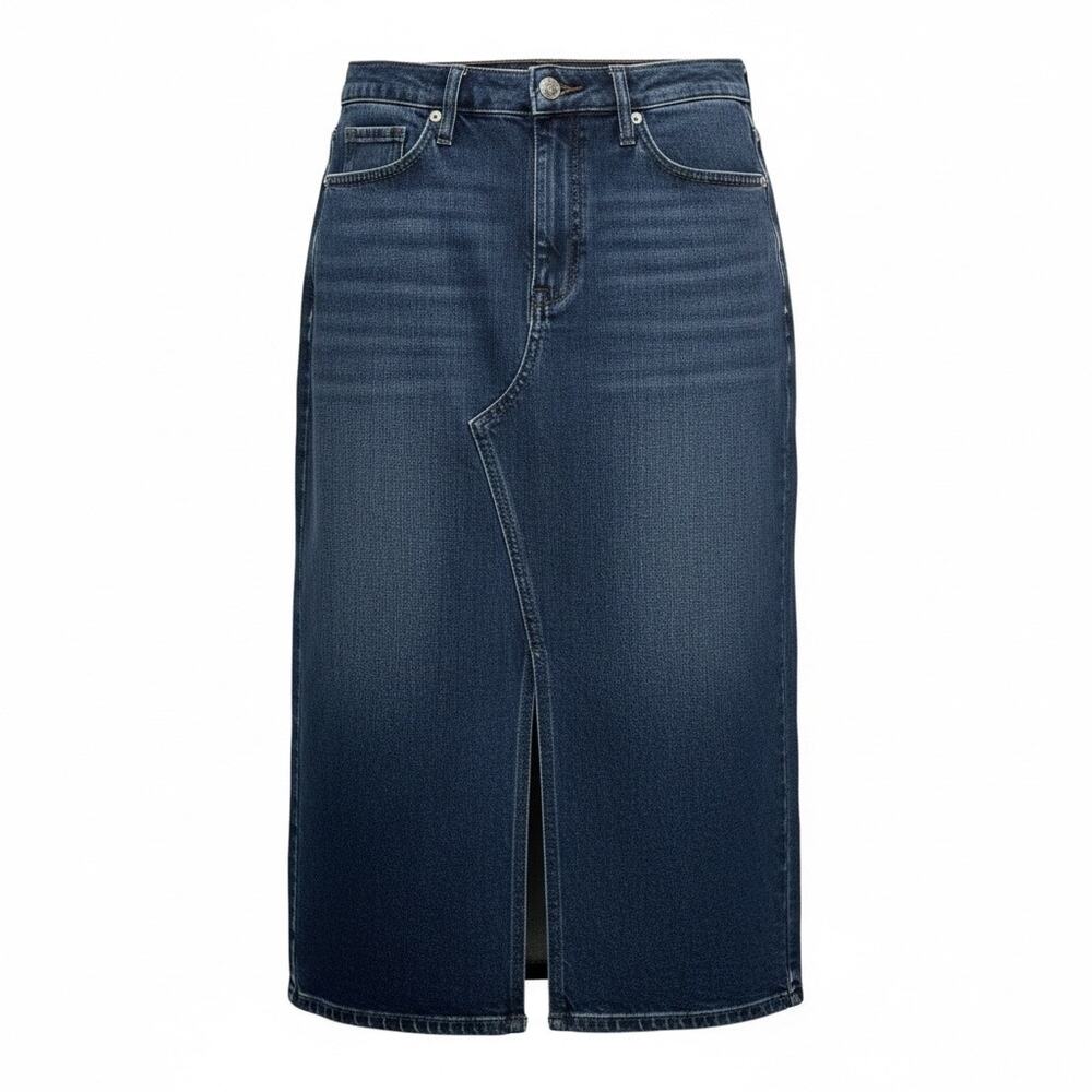 A New Day Long Denim Skirt Womens 6/28 Blue Front Slit Stretch Jean Skirt